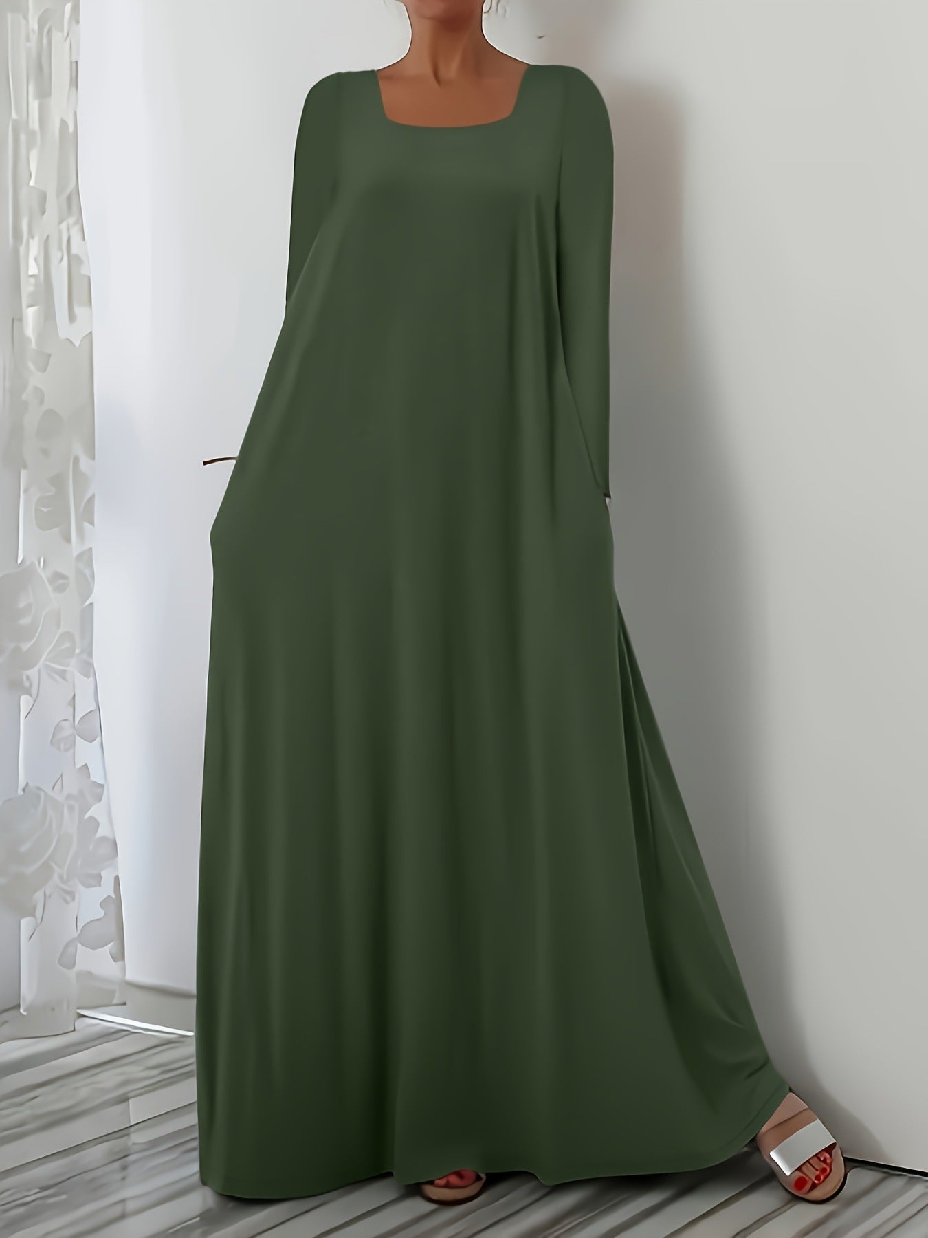 Damen Weit geschnittenes Maxikleid mit praktischen Taschen Amawinc