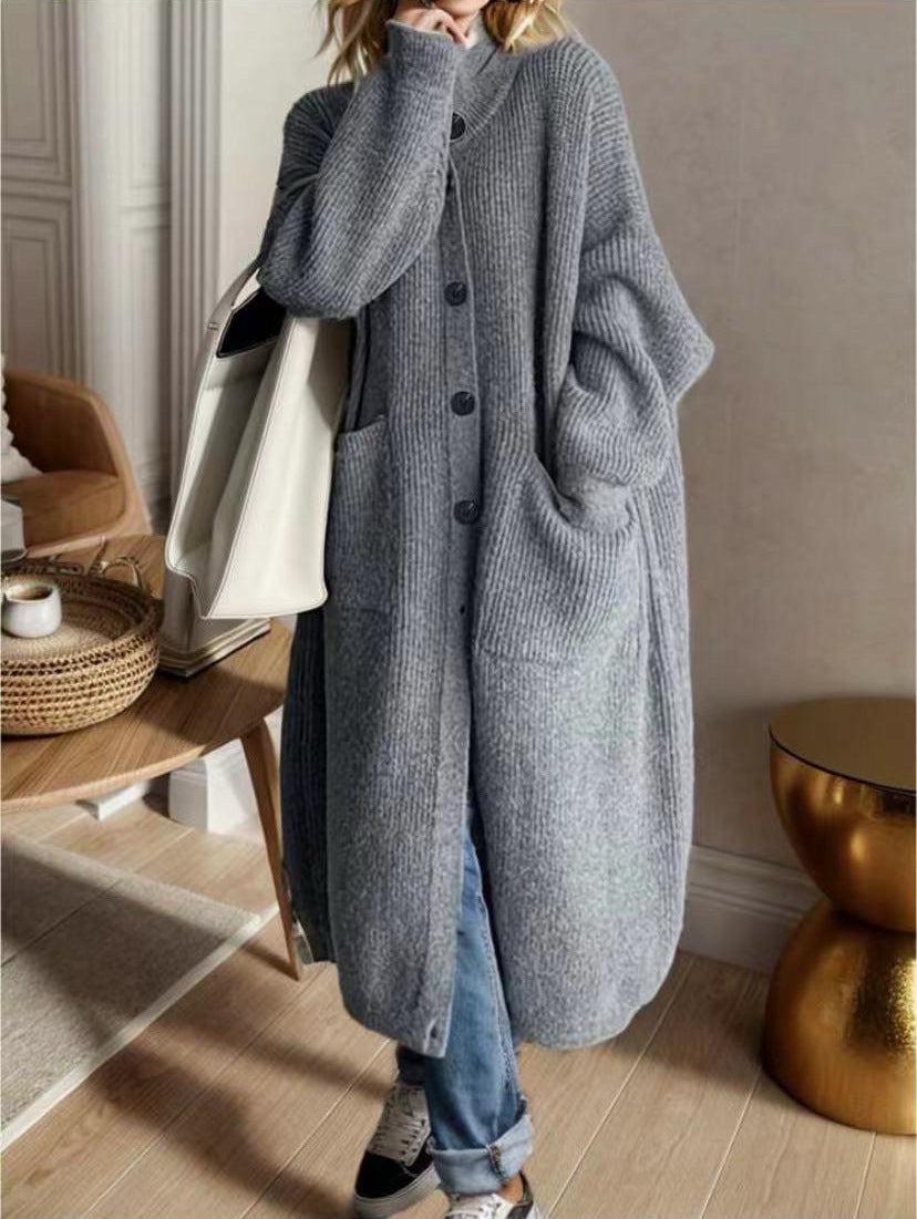 Damen Modische Strickjacke mit großzügigen Taschen und Knopfdetail Amawinc