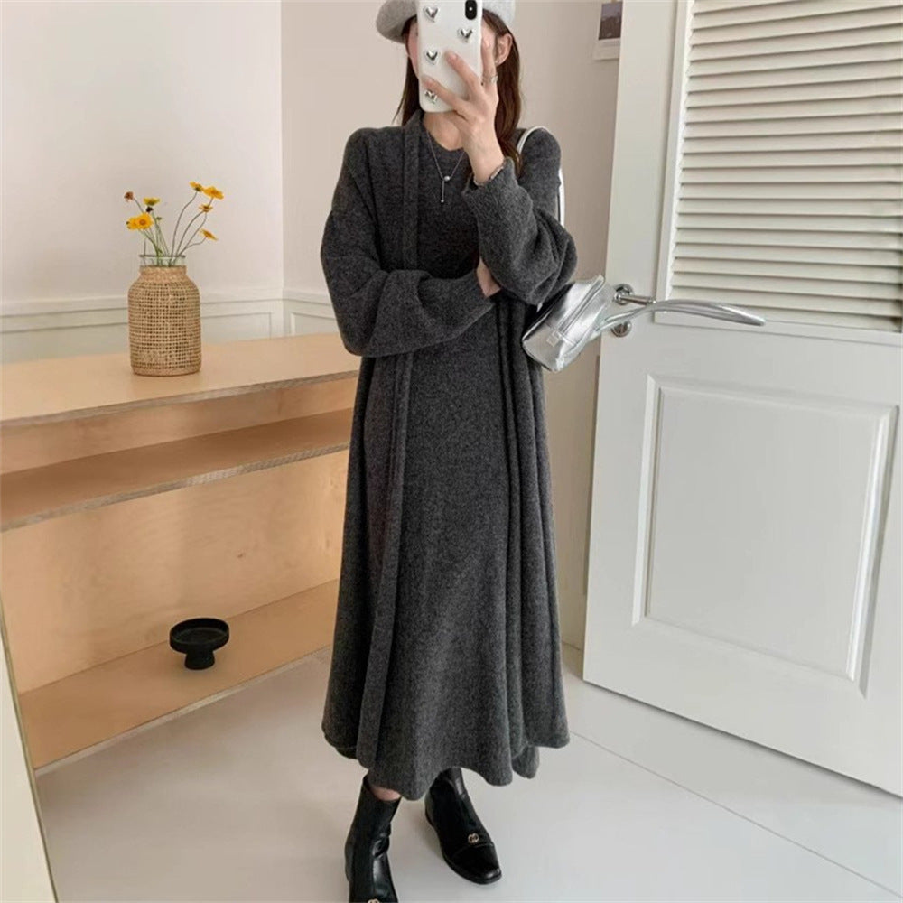 Damen Maxi-Strickkleid mit legerem Schnitt und langem Ärmel Amawinc