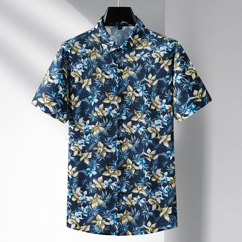 Chemise Hawaïenne À Boutons Hibiscus Jaune Vif Sur Bleu Profond En Soie Légère Évacue L Humidité