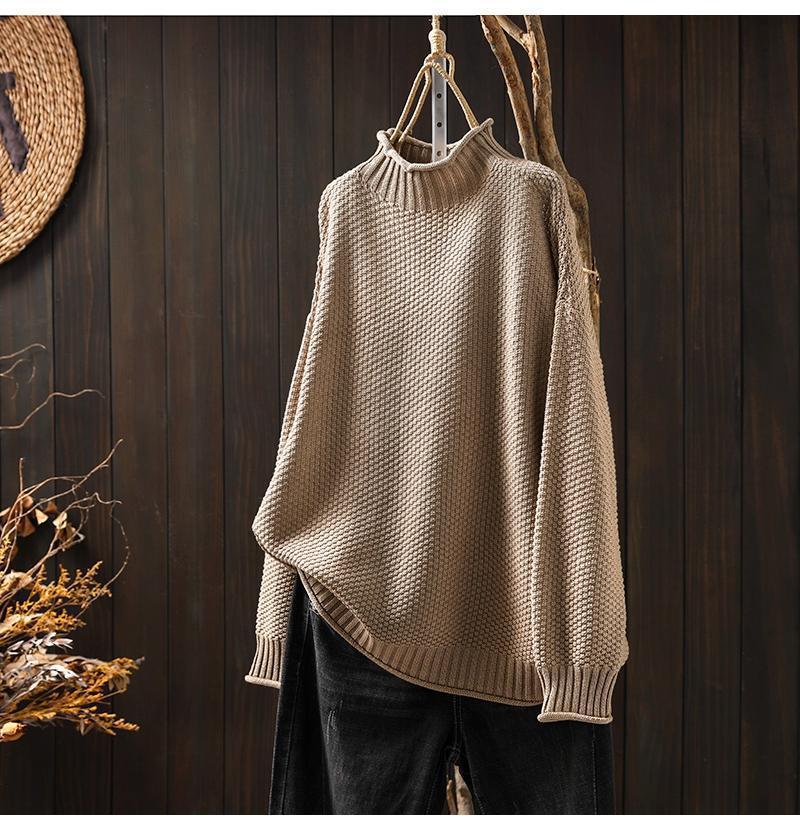 Pull Oversize Femme Nordisk Flair Maille Gaufrée Col Montant Dolman Manches Bord Côtelé