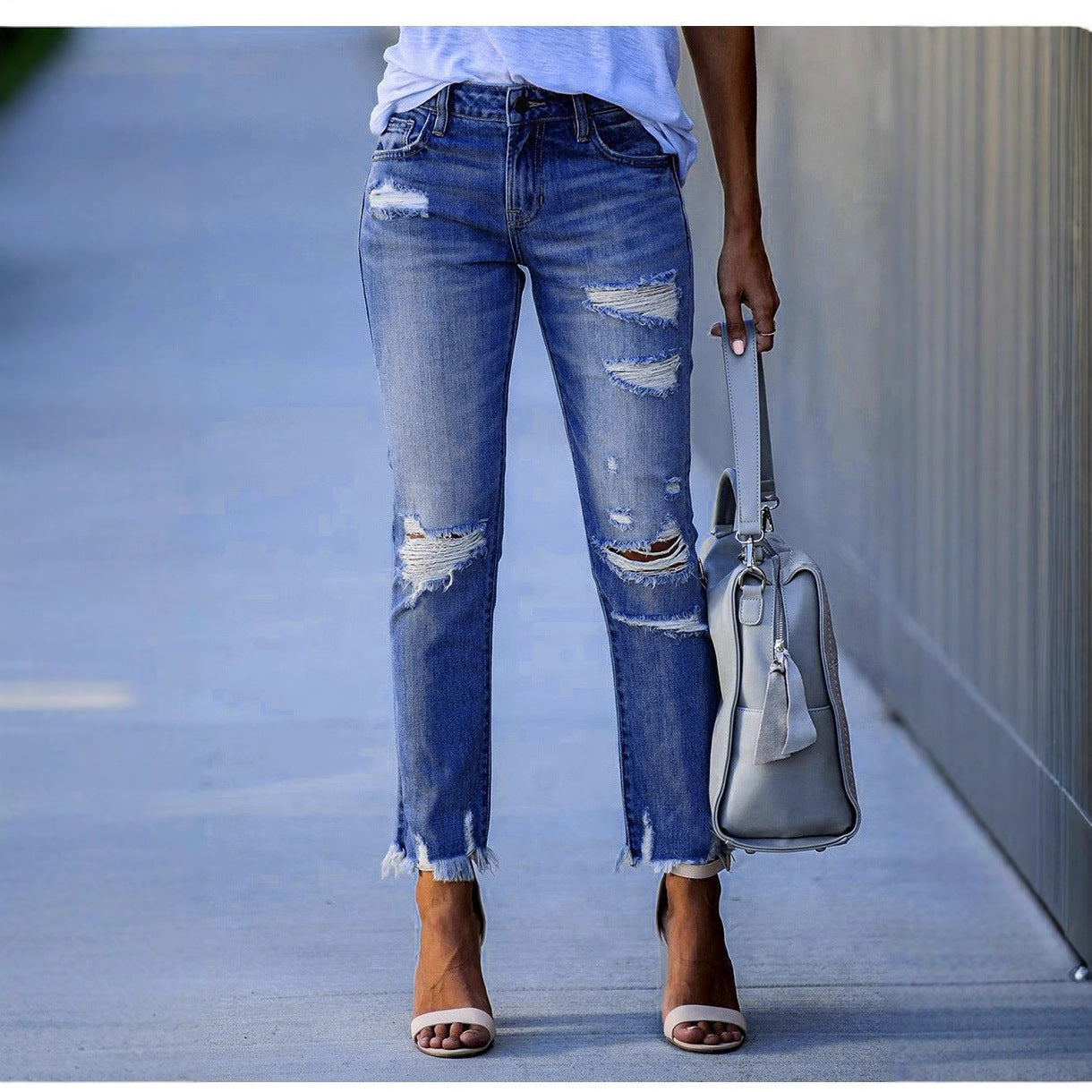 Damen Ripped Jeans im modernen Vintage-Look mit fransigen Säumen Amawinc