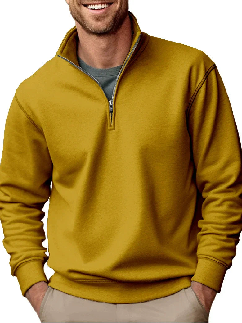Sweatshirt Homme Regular Fit En Molleton Doux Col Montant Avec Fermeture Éclair Partielle Ourlet Côtelé Par Amawinc