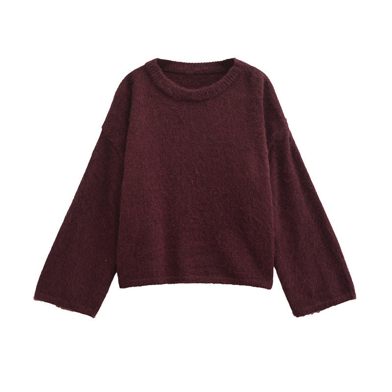 Damen Grobstrickpullover mit lässigem Schnitt und weitem Rundhalsausschnitt Amawinc