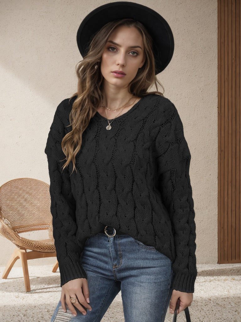 Damen Grobstrickpullover mit modernem Zopfdesign und weitem Schnitt Amawinc