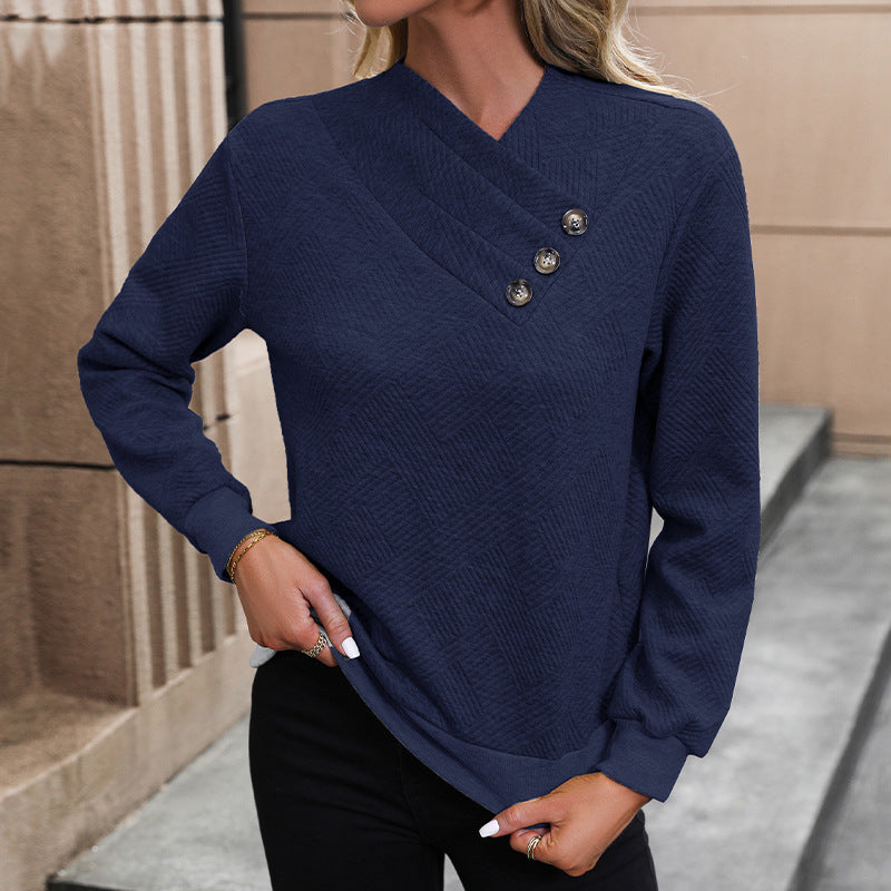 Damen eleganter Pullover mit asymmetrischem Ausschnitt und Knopfdetails Amawinc