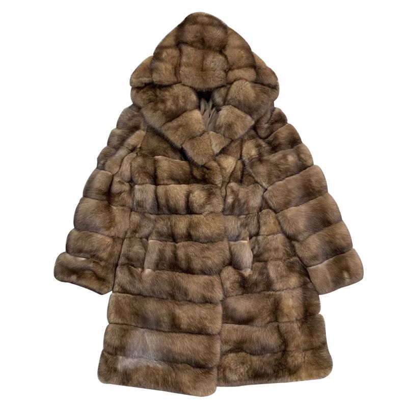 Damen Luxus Kapuzenmantel aus hochwertigem Kunstfell Amawinc