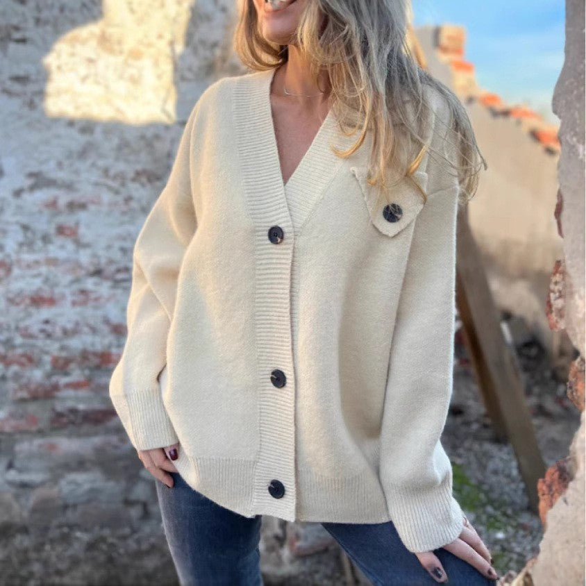 Damen lockerer Strickcardigan mit asymmetrischem Schnitt und Knopfdetails Amawinc