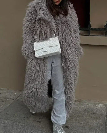 Damen Flauschiger Oversized-Mantel aus Kunstpelz Amawinc