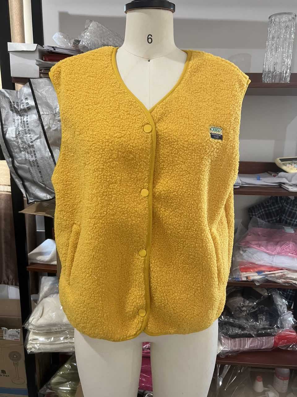 Damen Weiche und lässige Teddyweste mit seitlichen Taschen Amawinc