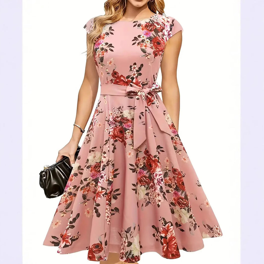 Élodie Robe Mi-longue Chic Avec Nœud Taille Pour Une Silhouette Épurée Et Confort Toute La Journée