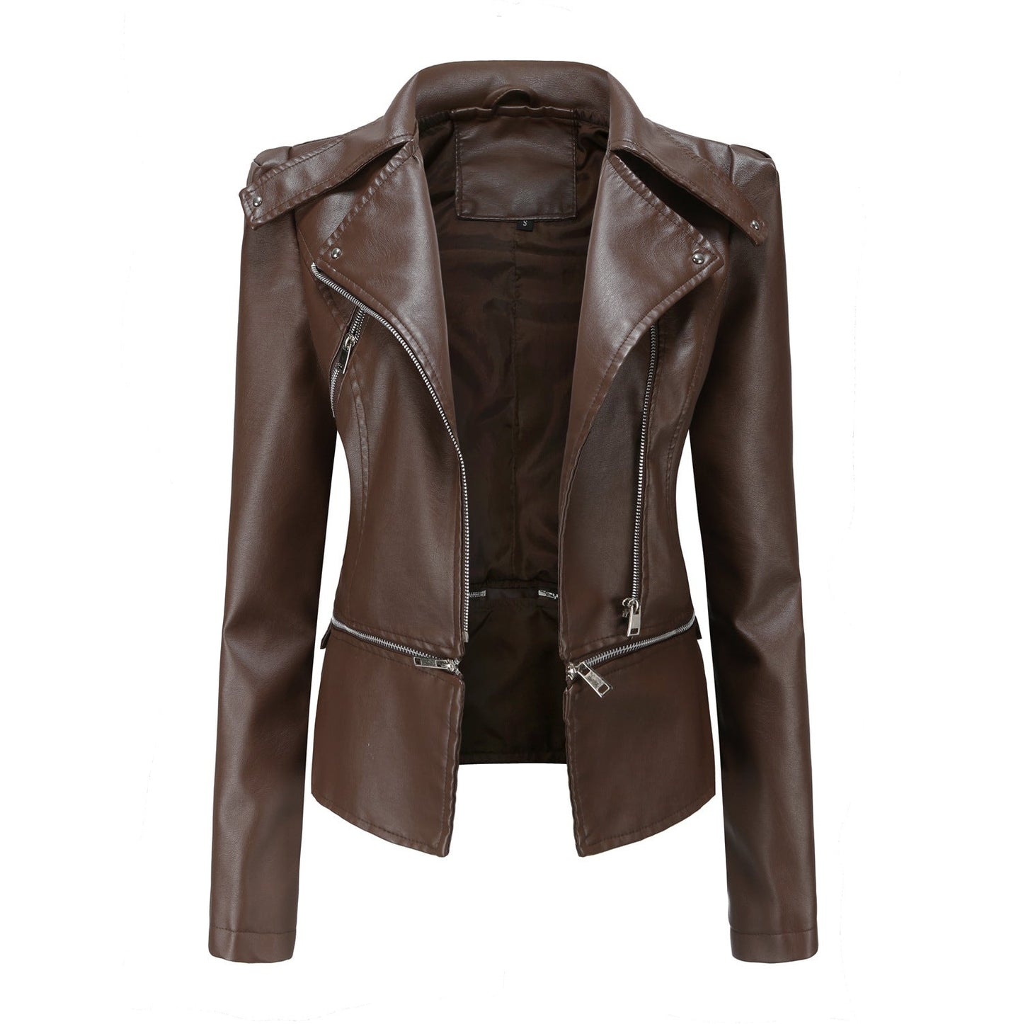 Damen stylische Bikerjacke mit asymmetrischem Reißverschluss und eingenähten Taschen Amawinc