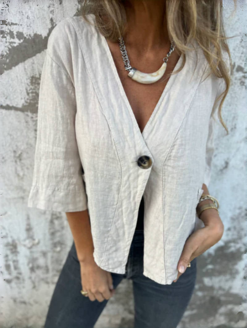 Damen Leichtes Leinenblazer mit kurzer Arm Amawinc