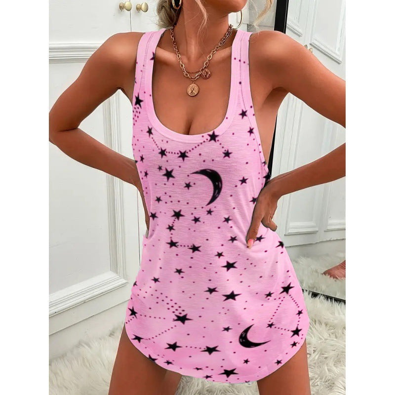 Damen luftiges Trägershirt mit Sternen- und Mondmotiv Amawinc