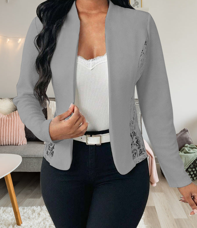 Damen elegante Blazerjacke mit Spitzenakzenten Amawinc