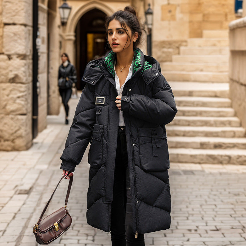 Damen gefütterter langärmliger Winterparka mit verstellbarem Kapuzenkragen und praktischen Taschen Amawinc