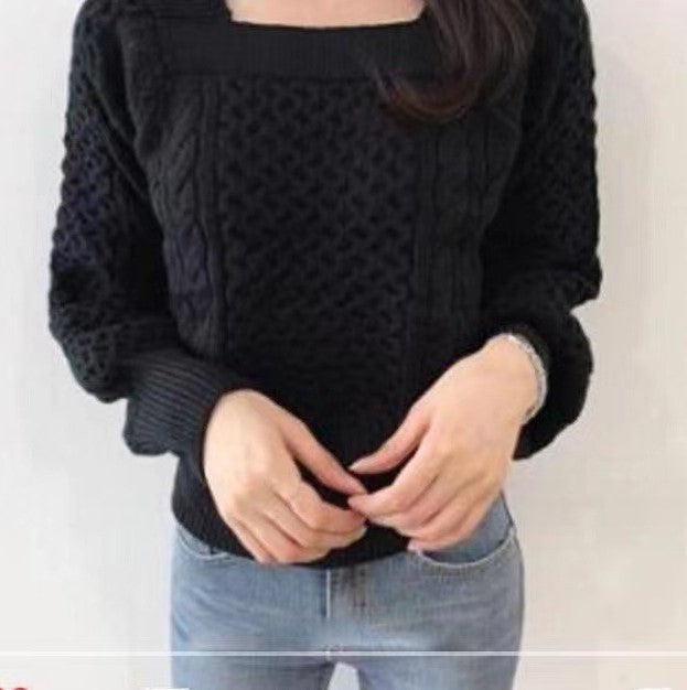 Damen Grobstrickpullover mit modernen Zopfdetails und quadratischem Ausschnitt Amawinc