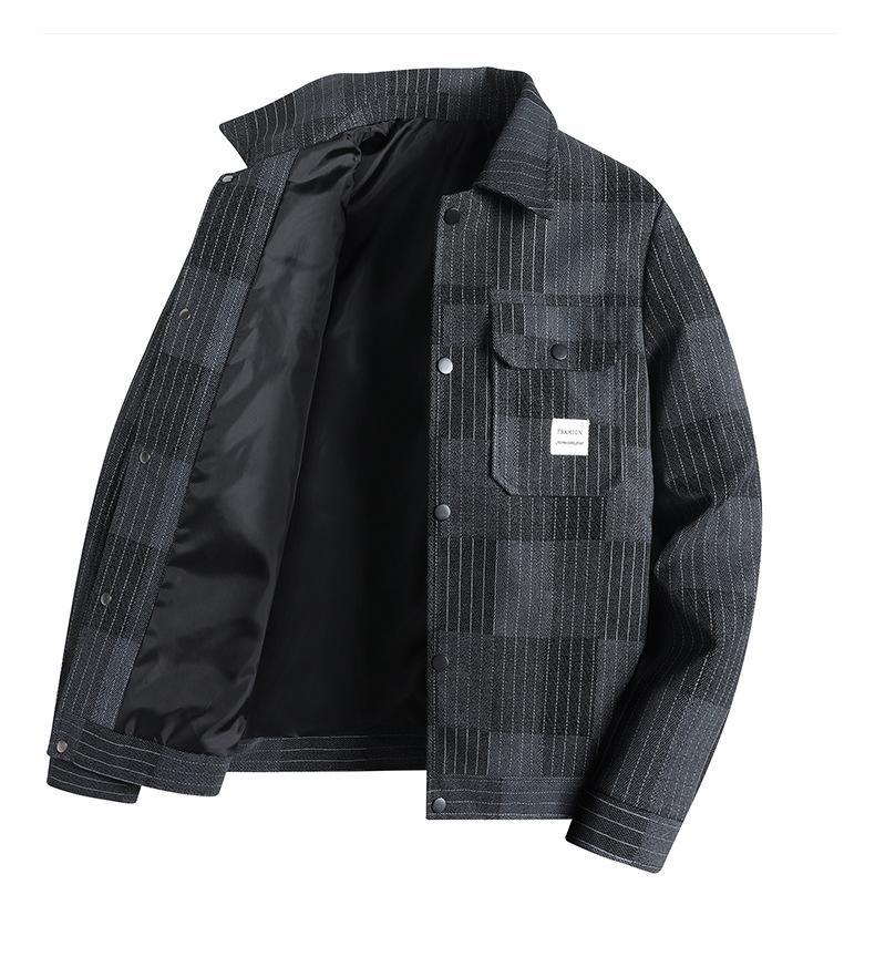 Veste Pinstripe Davos Style Sportif Silhouette Raffinée Col Debout Structuré Coupe Ajustée pour Look Smart Casual