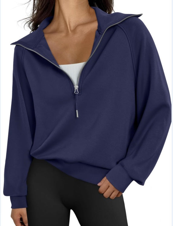 Damen lässiger Sweatpullover mit hohem Kragen und Reißverschluss Amawinc