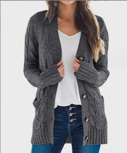Damen Strickjacke mit strukturiertem Kabelmuster und praktischen Taschen Amawinc