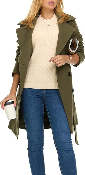 Damen Trenchcoat mit asymmetrischem Saum und breitem Kragen Amawinc