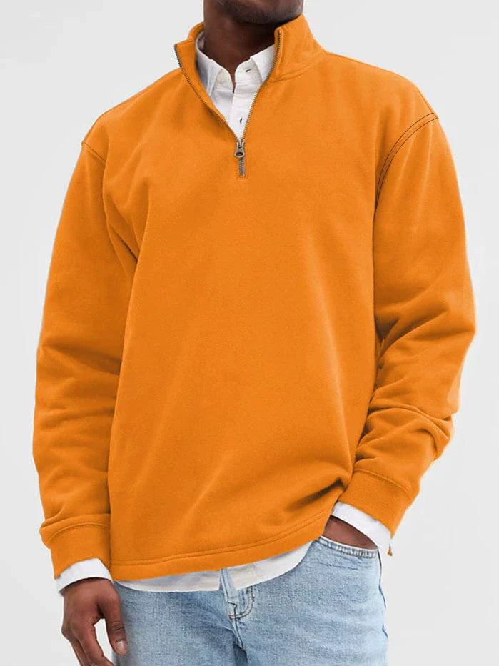 Nordisk Flair Sweatshirt Homme Mélange Coton Col Montant Zip Front Décontracté Poignets et Ourlet Côtelés