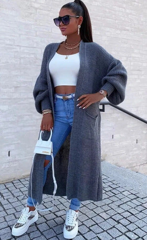 Damen Strickmantel mit weitem Schnitt und tiefen Taschen Amawinc