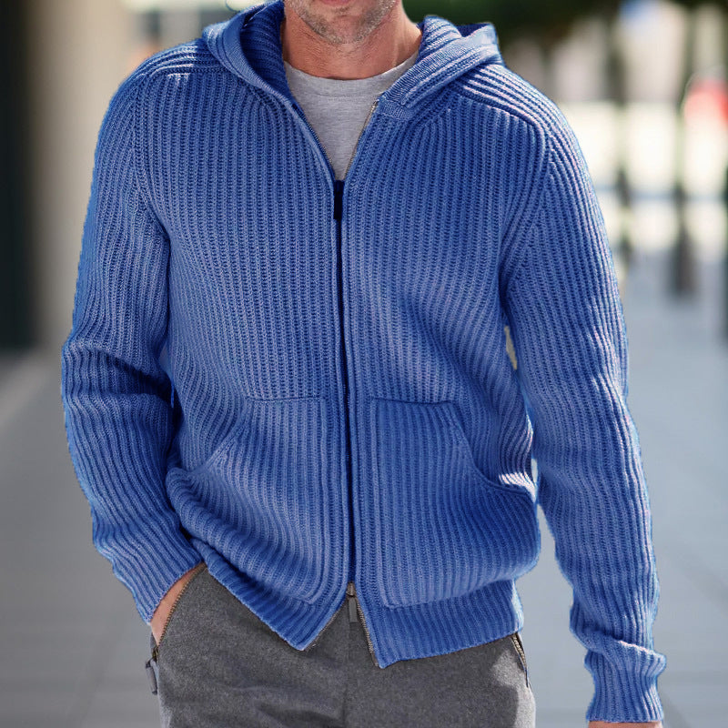 Cardigan Tricot À Capuche Pour Homme En Maille Côtelée Coupe Décontractée Polyvalent Pour Travail Et Week End