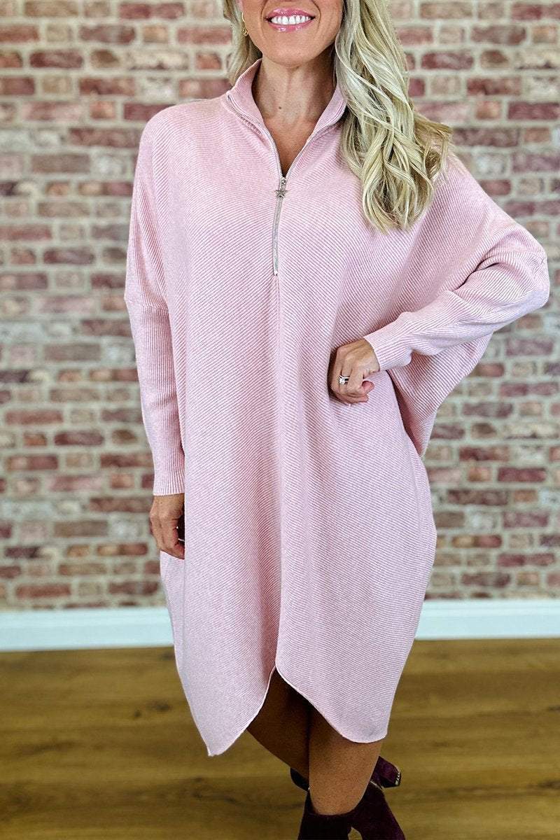 Damen Oversized Strickkleid mit Reißverschluss Amawinc