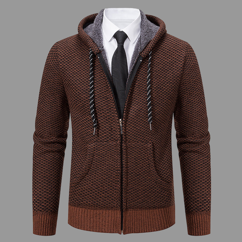 Amawinc Cardigan Homme À Capuche En Maille Mélangée Zip Complet Avec Poignets Côtelés Pour Style Smart Casual