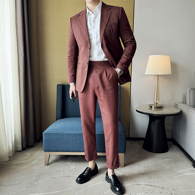Veste Homme Slim Fit En Mélange Coton Lin À Simple Boutonnage Et Revers Cranté Pour Décontracté Ou Formelle