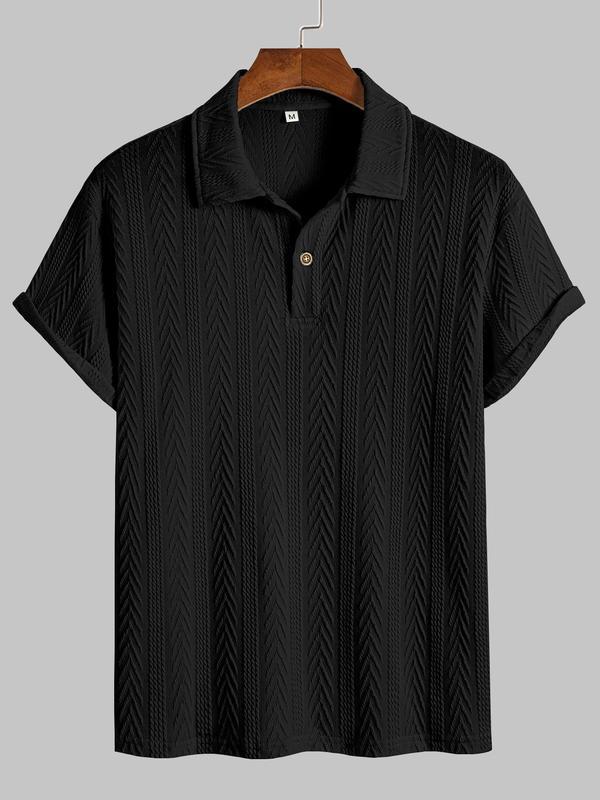 Hayden Polo Jacquard Chevron Embossé Texture Rayée Léger Et Respirant Col Demi Boutons Manches Courtes Roulées
