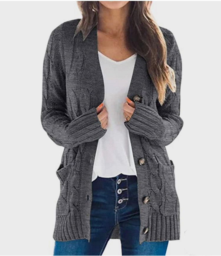 Damen Strickjacke mit Zopfmuster und praktischen Taschen Amawinc