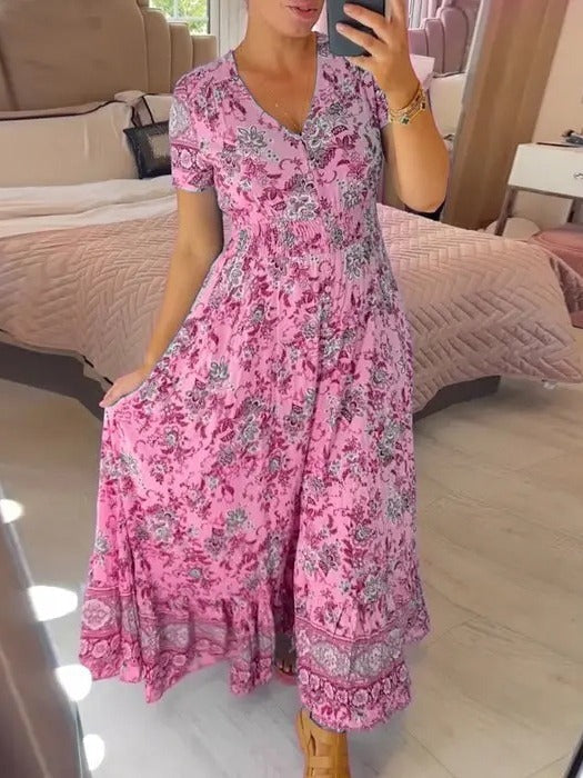 Fudus bedrucktes Strandkleid mit V-Ausschnitt