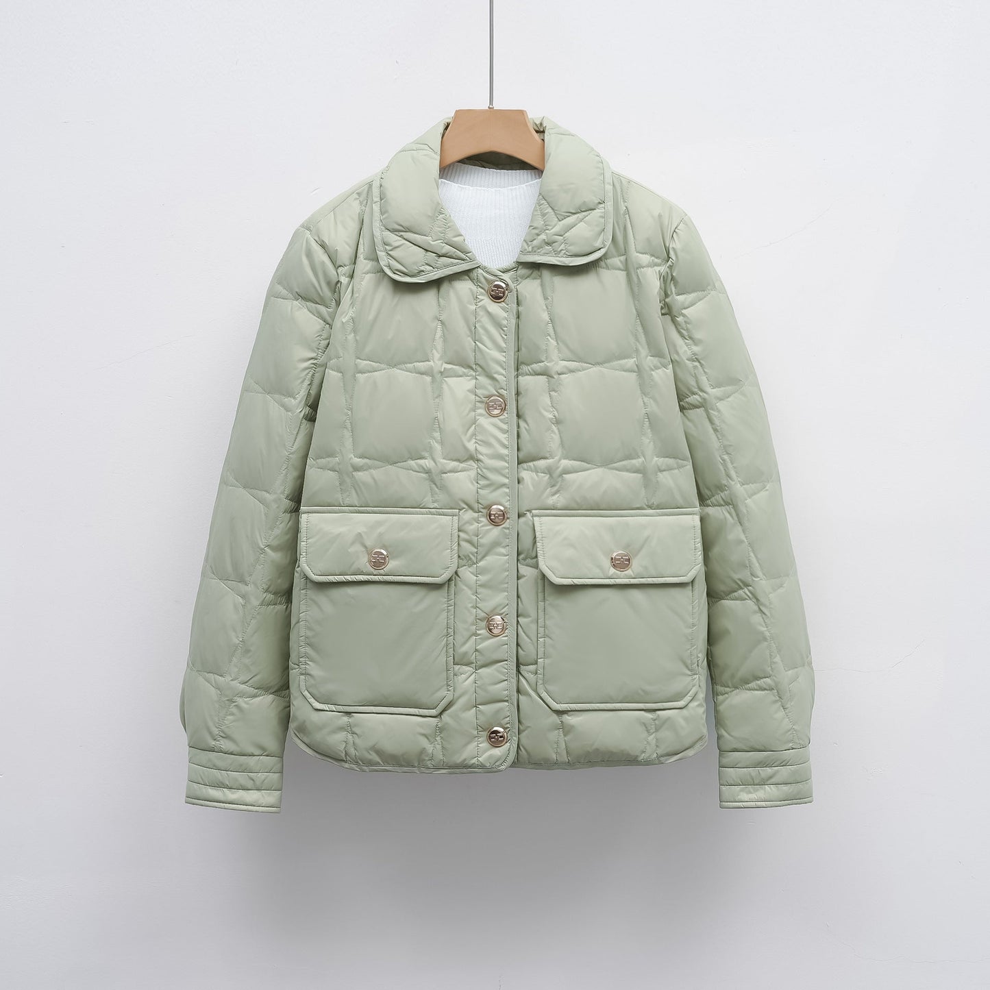 Damen modische gesteppte Jacke mit Taschen und Knopfverschluss Amawinc