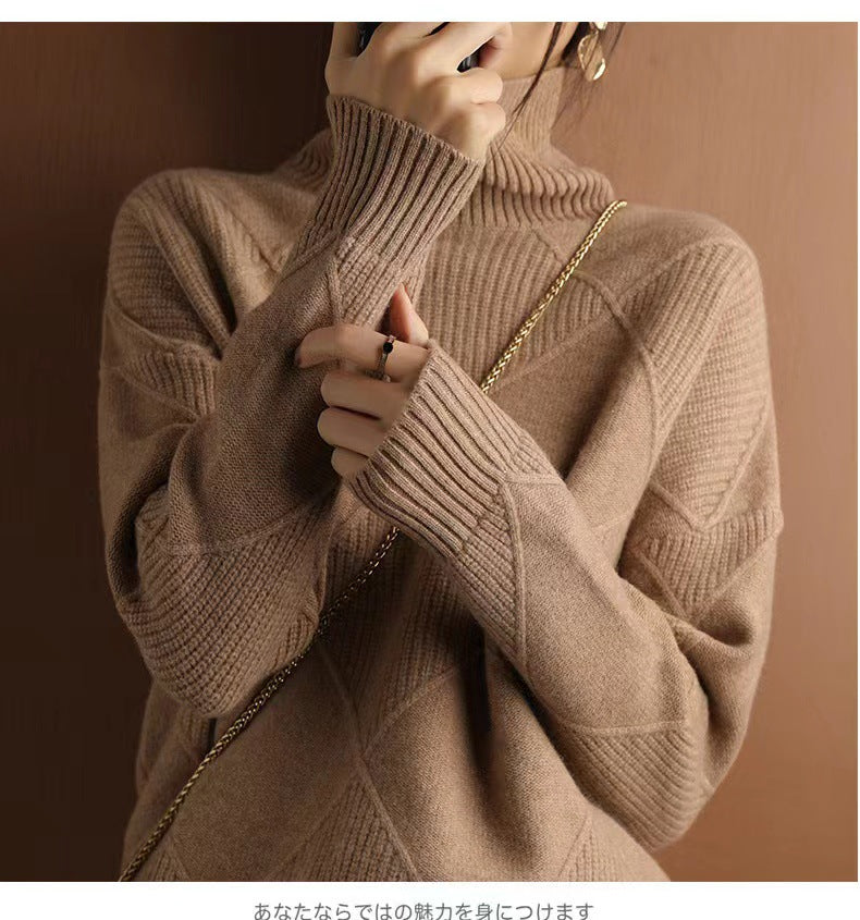 Damen Grobstrickpullover mit schickem Rollkragen und strukturiertem Muster Amawinc