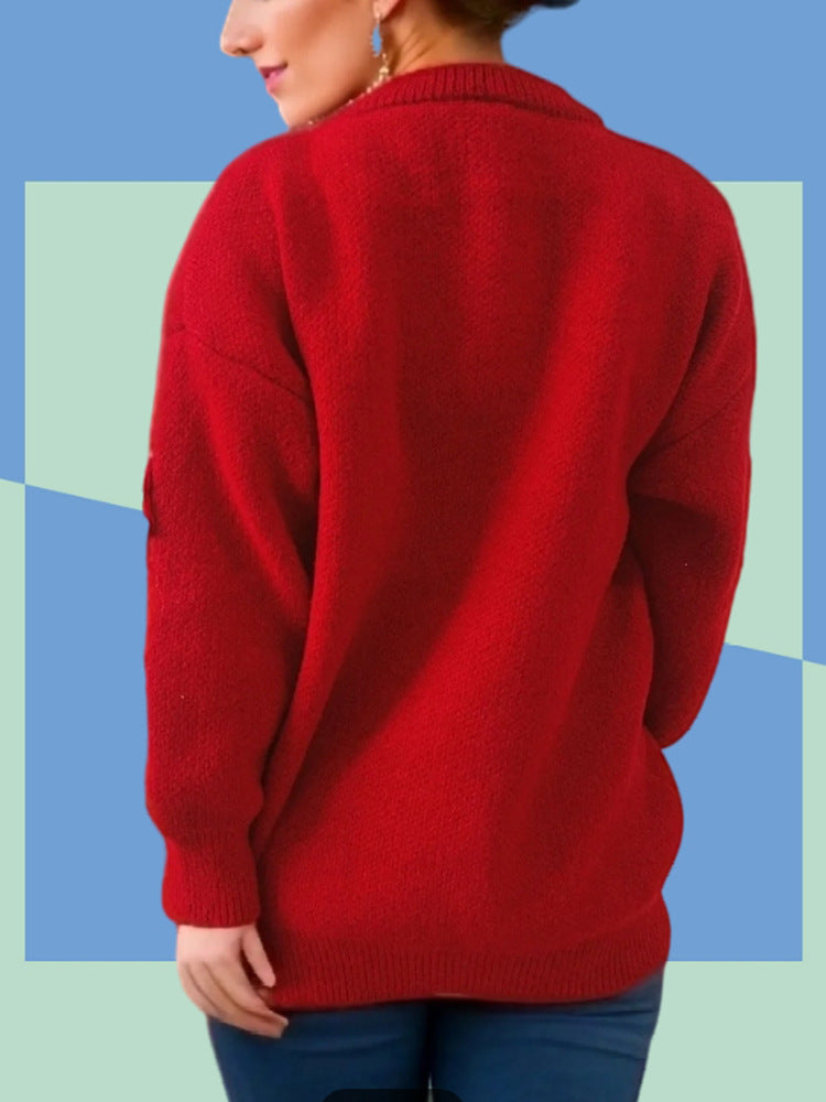 Damen Weihnachts-Pullover mit 3D-Elementen und festlichen Applikationen Amawinc