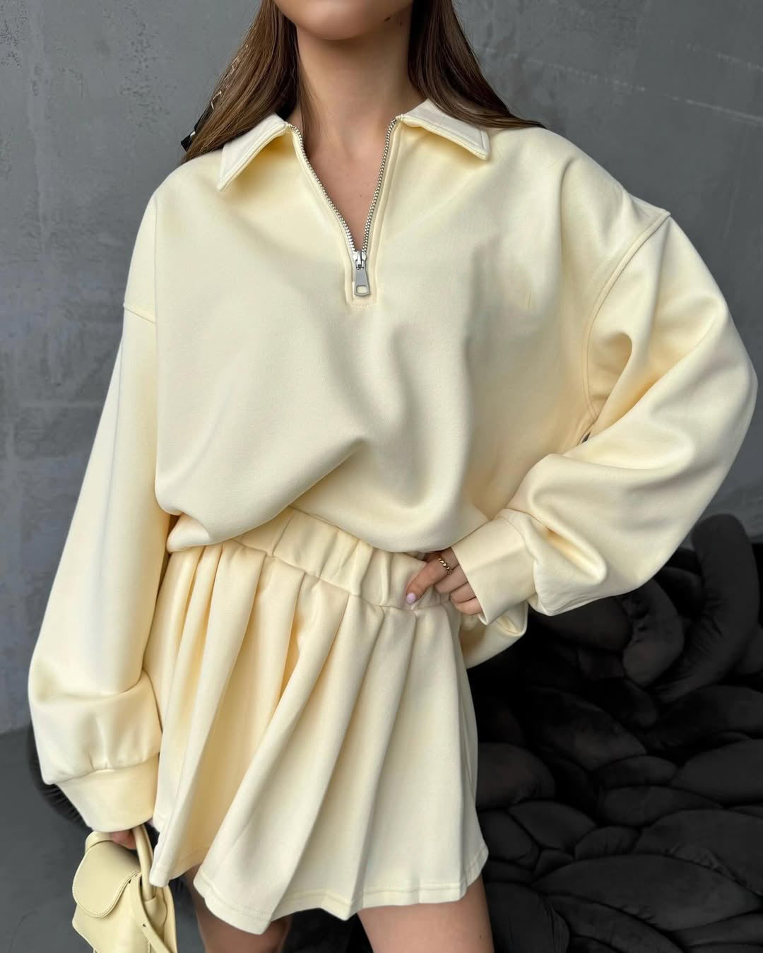 Damen sportlicher Pullover mit Kordelzug und Reißverschluss Amawinc