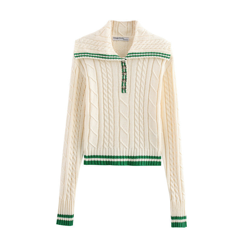 Damen Strickpullover mit hohem Kragen und Knopfleiste Amawinc