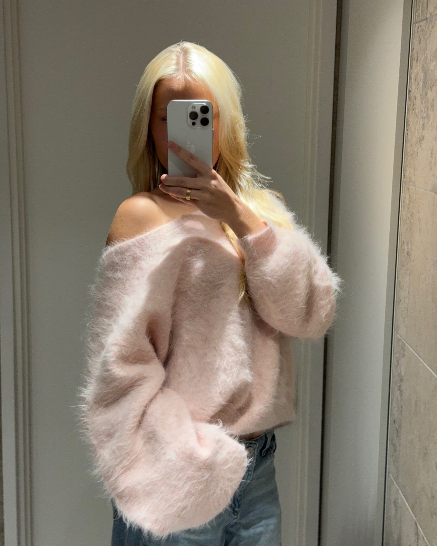 Damen Weicher Pullover aus Mohair-Mix mit oversized Ärmeln Amawinc