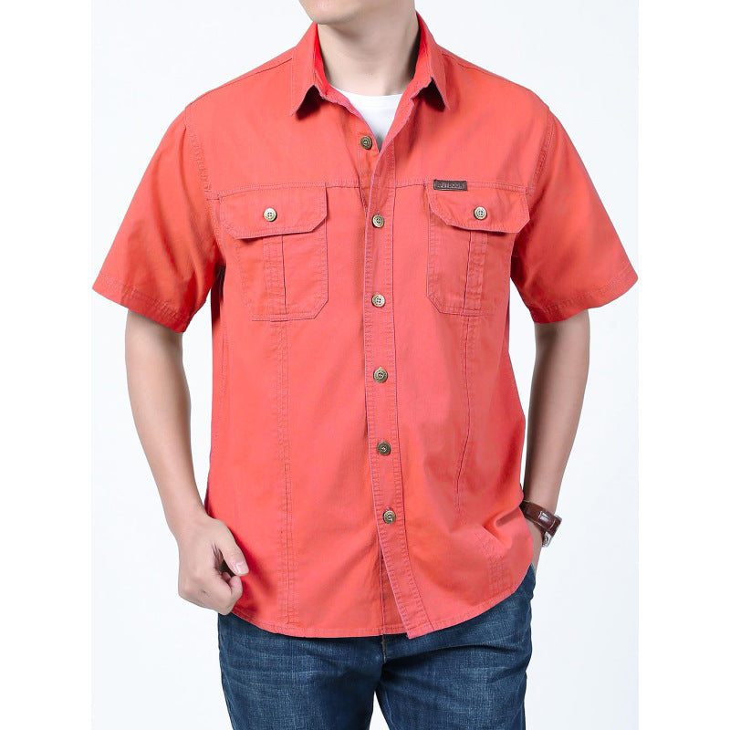Chemise Pour Homme Coupe Décontractée Manches Courtes En Mélange De Coton À Fermeture À Boutons Avec Poches Poitrine