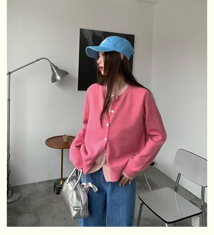 Damen Strickcardigan mit Rundhalsausschnitt und Knopfdetail Amawinc