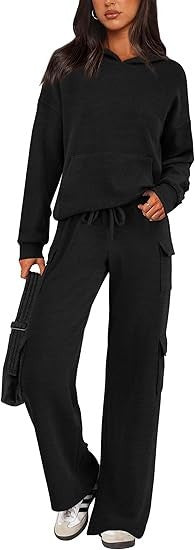 Damen Bequemes Lounge-Set mit Kapuze und weiten Hosen Amawinc