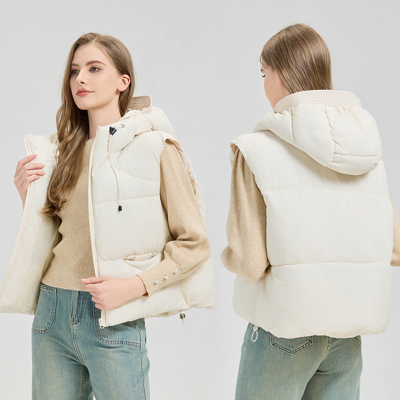 Damen gesteppte Weste mit abnehmbarer Kapuze und seitlichen Eingrifftaschen Amawinc