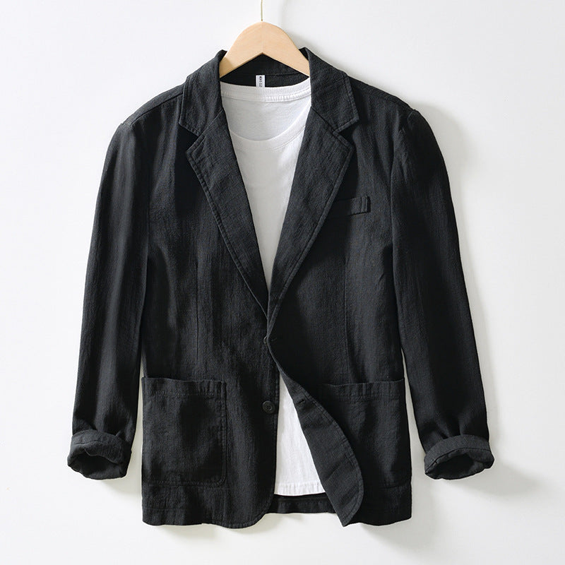Veste Homme En Mélange Coton Lin Coupe Décontractée Boutonnage Simple Avec Poches Pour Looks Décontractés Et Formels