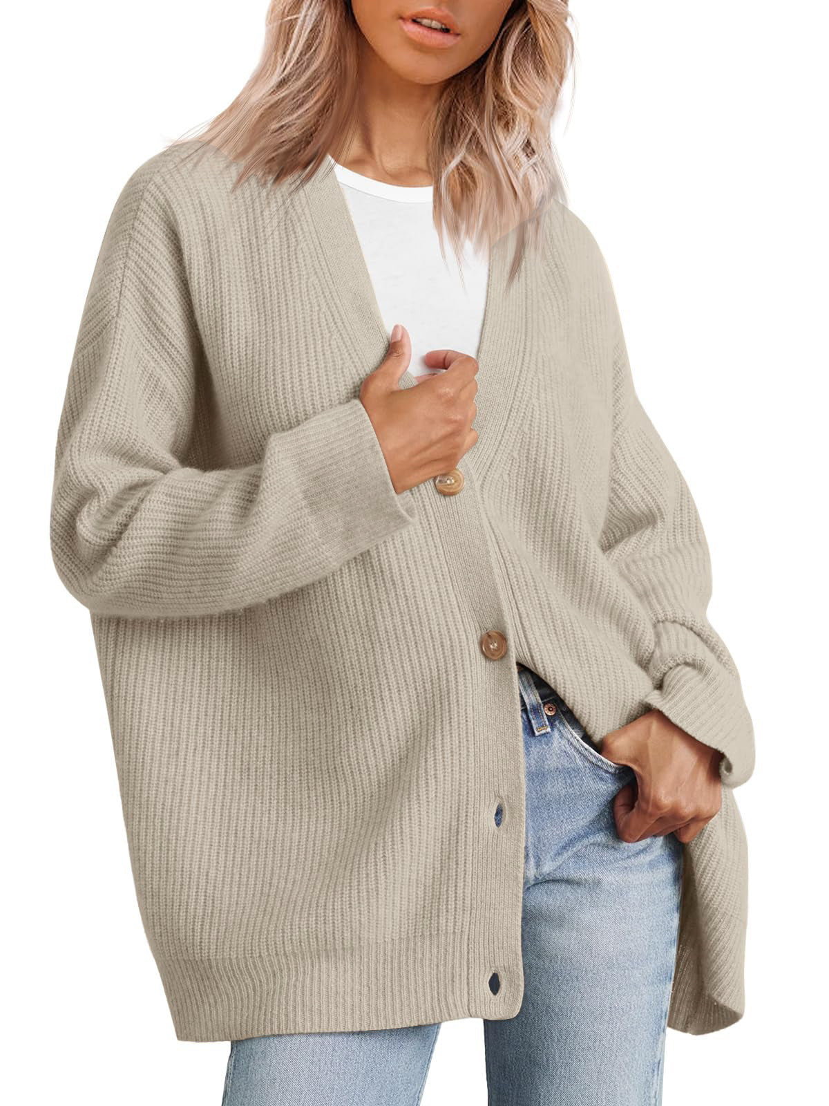 Cardigan Femme Hiver Boutonné En Maille Décontracté Avec Rayures Audacieuses Amawinc