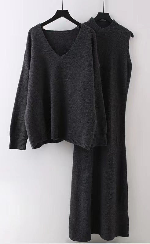 Damen Strickkleid mit lässigem Oversized-Oberteil und elegantem Rock Amawinc