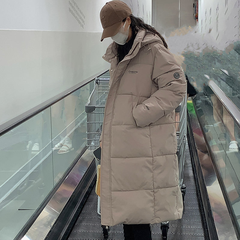 Damen Lange Steppjacke mit Kapuze und hohen Kragen Amawinc