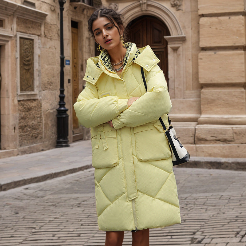 Damen gefütterter langärmliger Winterparka mit verstellbarem Kapuzenkragen und praktischen Taschen Amawinc