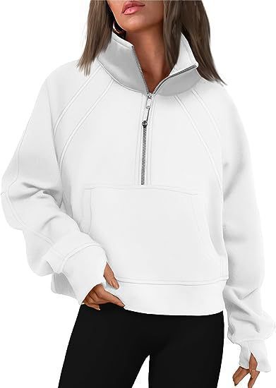 Damen kuscheliger Half-Zip Pullover mit Kapuze und Kängurutasche Amawinc